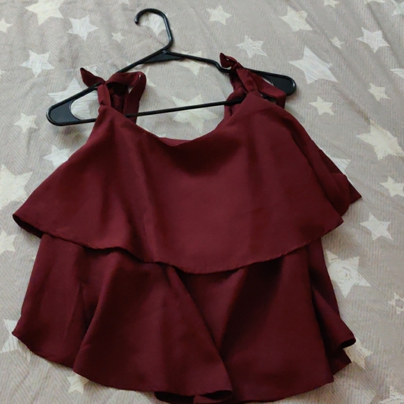 Burgundy tie shoulder top - Picture 1 of 2